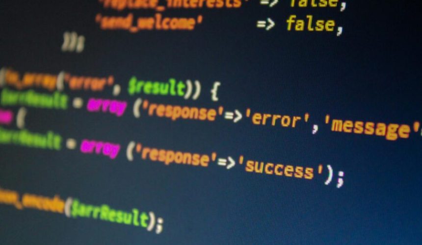 Close-up of PHP code on a monitor, highlighting development and programming concepts.